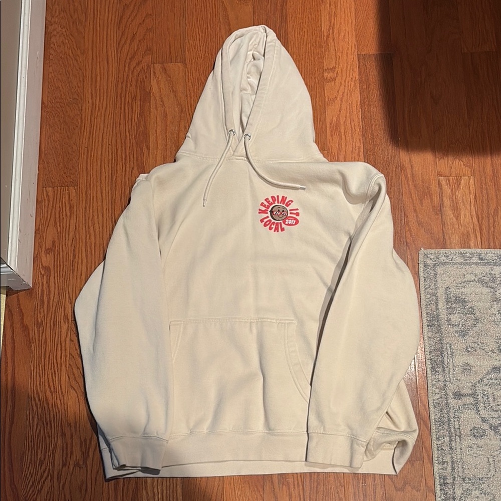 Cream Hoodie with Red Graphic